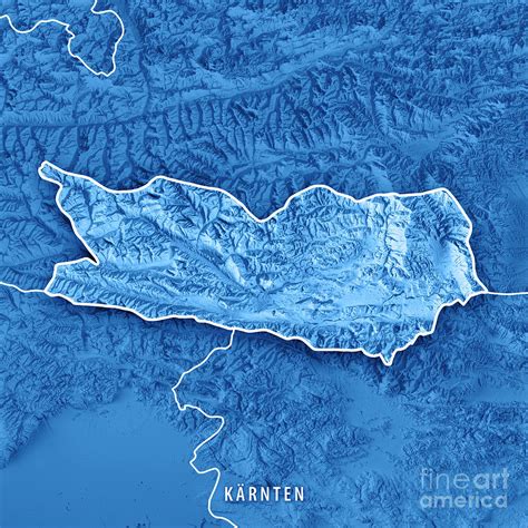 Carinthia State Austria 3d Render Topographic Map Blue Border Digital