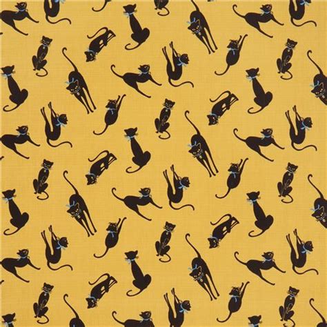 Chartreuse Black Cat Dobby Fabric By Cosmo From Japan Modes4u