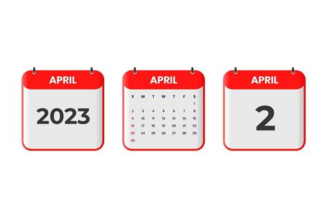 April 2023 Calendar Design 2nd April 2023 Calendar Icon For Schedule