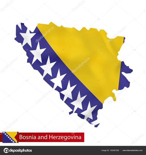 Mapa De Bosnia Y Herzegovina Con Bandera Ondeante De Bosnia Y