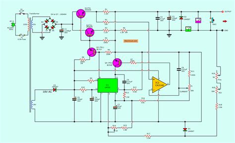 When the resistors r1 and r2 are added the equation for the output voltage of 7805 becomes vout= vfixed. 0-30V 0-5A regulated variable power supply circuit - ElecCircuit.com