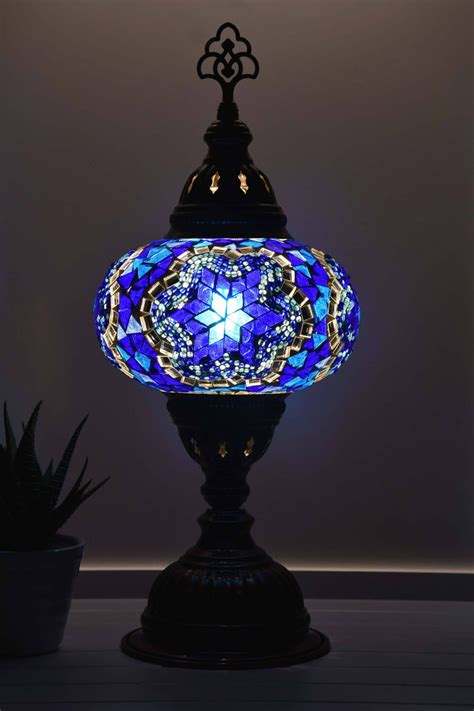 Turkish Table Lamp Blue Mosaic Glass Star Authentic Products