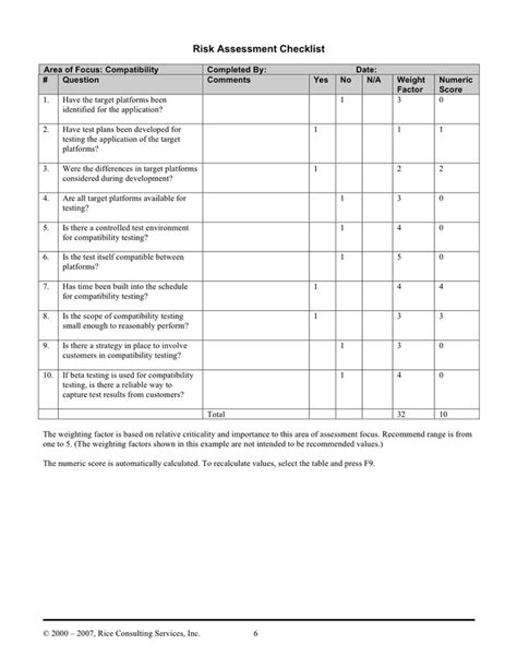 Sample Risk Assessment Forms In Word And Pdf Formats Page 6 Of 9