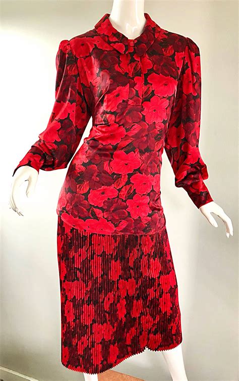 Vintage Nina Ricci Size 14 16 Red Black Flapper Style Flower Drop