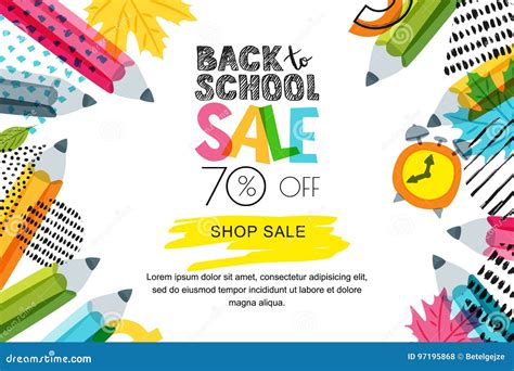 Vector Horizontal Back To School Sale Banner Poster Background Hand