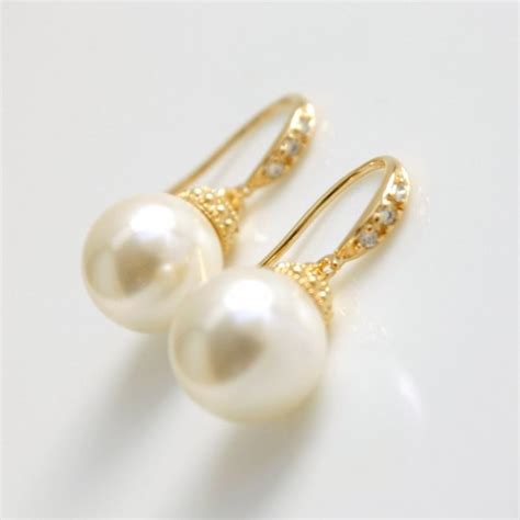 Gold Pearl Drop Earrings Bridal Jewelry Wedding Pearl Jewelry Pearl