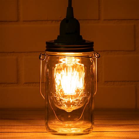 Mason Jar Pendant Light Kit Wide Mouth Clear Cord 15ft On Sale Now