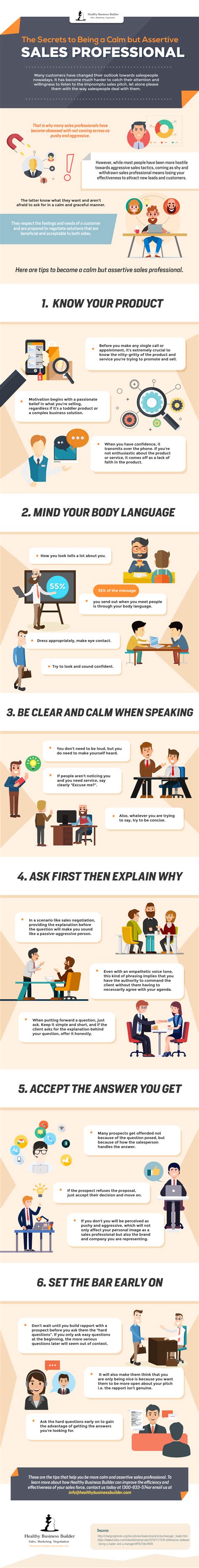 The Secrets To Being A Calm But Assertive Sales Professional Infographic By Healthy Business