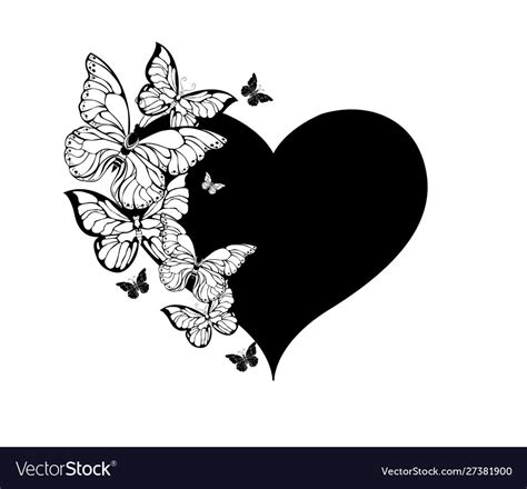 Black Heart With Contour Butterflies Royalty Free Vector