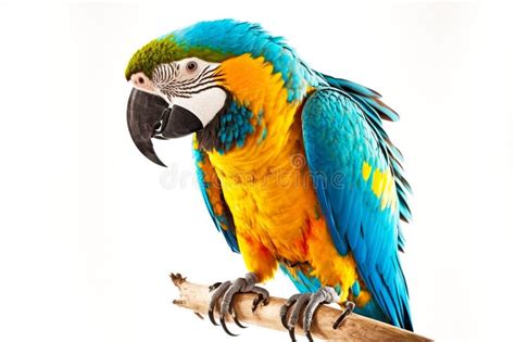 Large Parrot On White With Bright Turquoise Wings And Yellow Breast