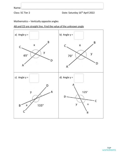 Vertically Opposite Angles Interactive Worksheet Topworksheets