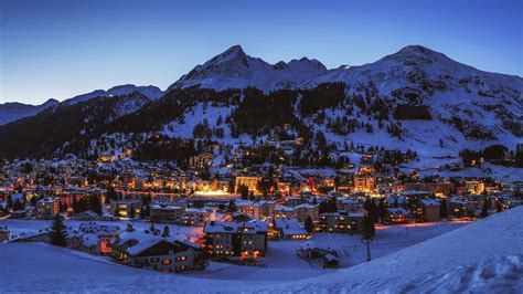 Image Switzerland Davos Winter Mountain Snow Evening 3840x2160