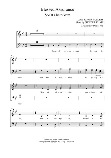 Blessed Assurance For Satb Choir Contemporary Worship Style Sheet
