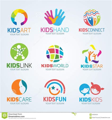 Kids Child Logo Vector Set Design Stock Vector Illustration Of