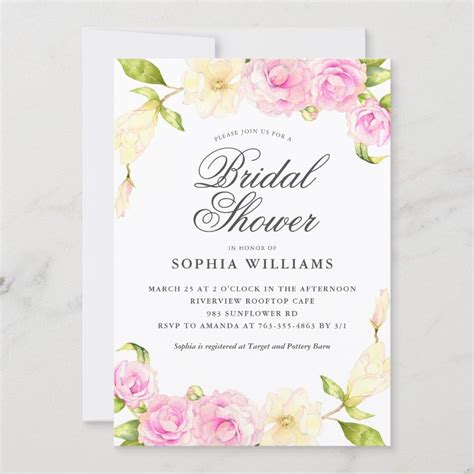 Elegant Pink Cream Floral Wreath Bridal Shower Invitation Zazzle