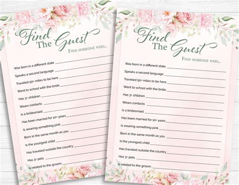 Find The Guest Game Pink Floral Bridal Shower Games Celebrate Life