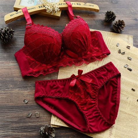 Ladychili Women Intimate Bra Set Red Japan Bra And Brief Sets Double Push