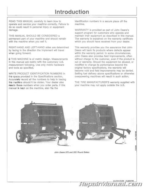 John Deere 335 375 Round Balers Operators Manual