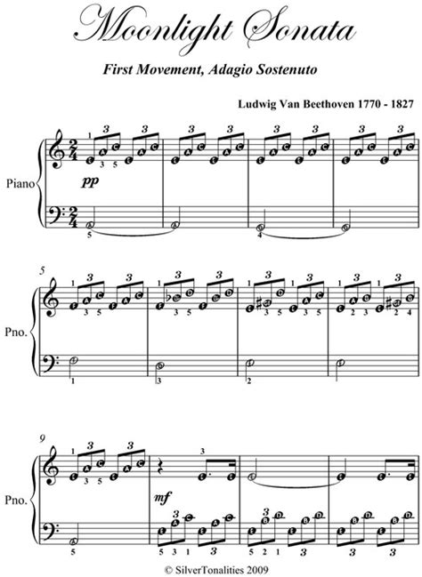 Unrestricted modication and redistribution is permitted and encouraged—copy this music and share it! Moonlight Sonata First Movement Easy Piano Sheet Music - Download S...