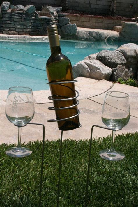 Outdoor Wine Drink Holder Wine Bottle And Glass Holder 3 Pc Etsy Outdoor Drink Holder