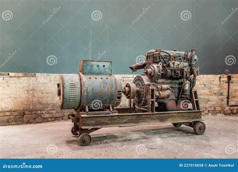 Vintage Large Diesel Engine In The Warehouse Of Factory Stock Photo