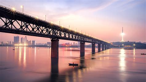China Wuhan Yangtze River Bridge Sunset Photography