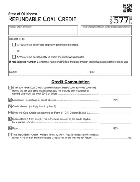 Form 577 Download Fillable Pdf Or Fill Online Refundable Coal Credit