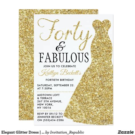 elegant glitter dress forty and fabulous birthday invitation birthday invitations