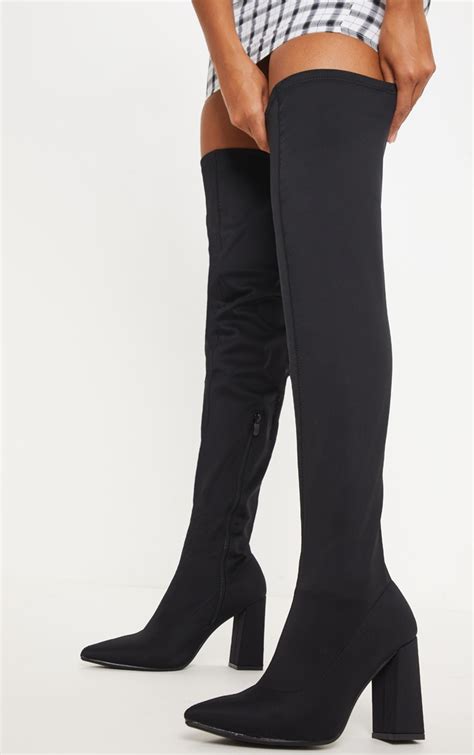 black mid block heel knee high boot prettylittlething aus