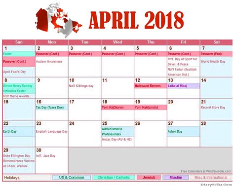 April 2018 Canada Calendar With Holidays