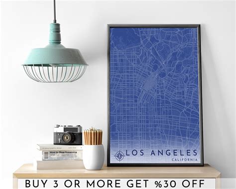 Los Angeles City Map Printable Blueprint Wall Art Poster Etsy