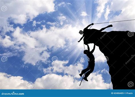 Silhouette Of Two Climbers Stock Image Image Of Silhouette 62406405