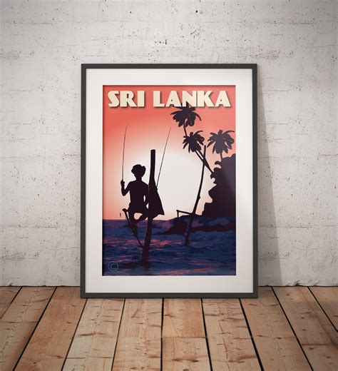 Vintage Poster Sri Lanka Fisherman On Stilt Fine Art Print