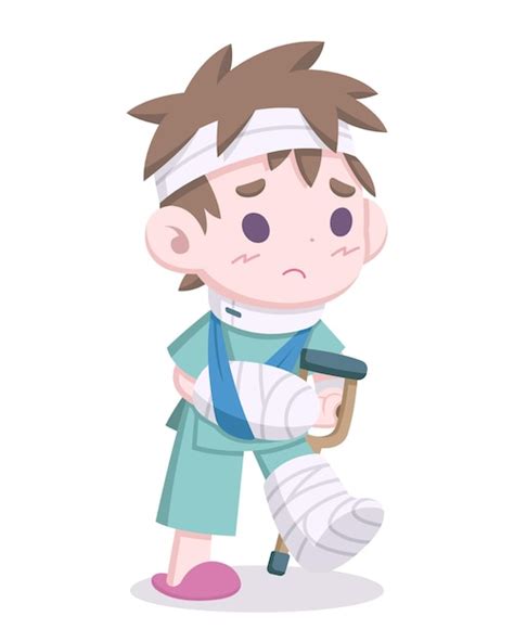 Premium Vector Cute Style Injured Man With Head And Limb Bandages
