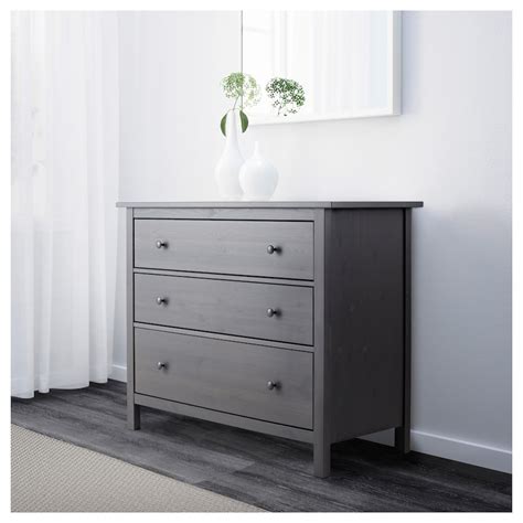 Hemnes Commode à 3 Tiroirs Gris Foncé Teinté Ikea