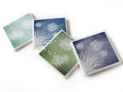 Pastel Blowing Dandelion Decorative Tile Coasters Set Of 4 Etsy