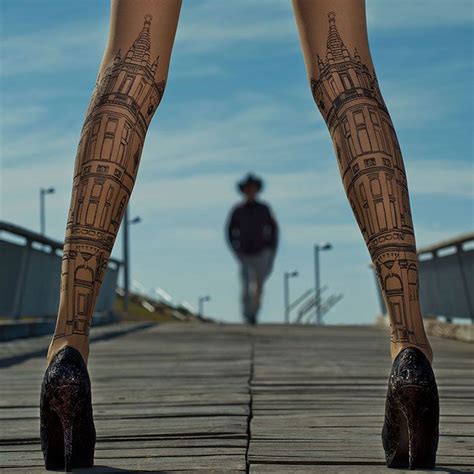 Urban Print Sheer Tattoo Tights Body Color Black Trendylegs Sheer