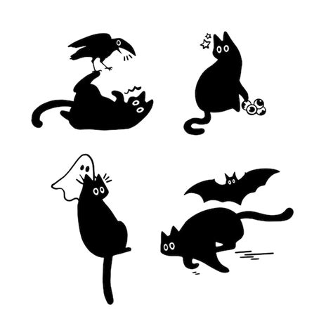 Premium Vector Black Cats Silhouettes Set For Halloween And Other Cat Shapes Isolated On White