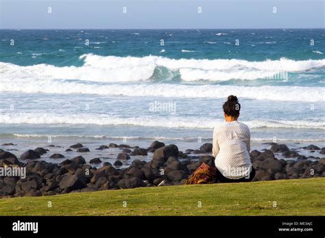 Girl Sea Ocean Waves Beach Solitude Relaxation Pondering Ponder Hi Res