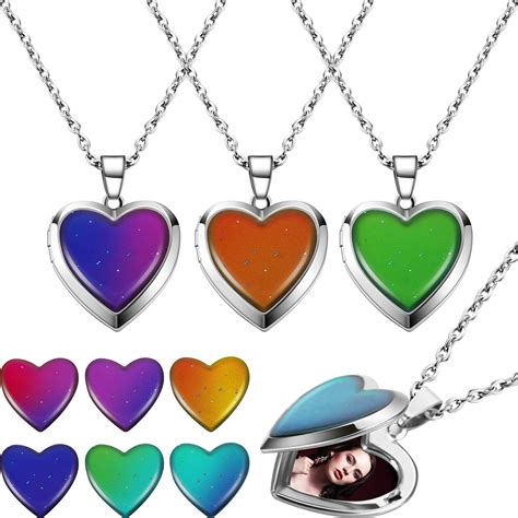 Hicarer 4 Pieces Heart Mood Locket Necklace For Girls Stainless Steel
