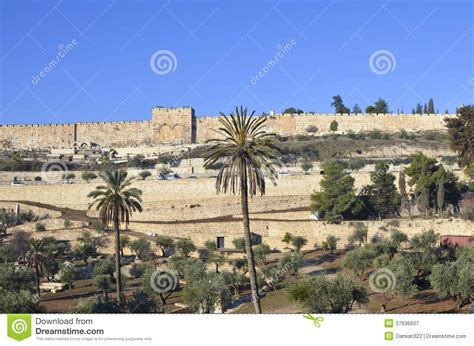 View Of Golden Gates In Jerusalem S Old City Walls Garden And A Stock