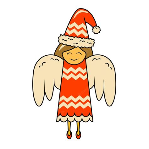 Premium Vector Cute Christmas Angel In Red Dress And Hat With Ornament
