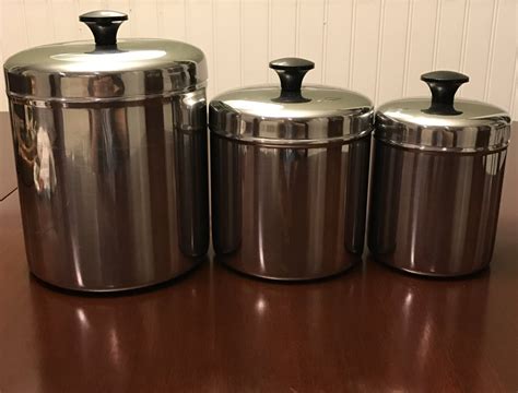 Vintage Chrome Canister Set Three Piece Canister Set Retro Canisters