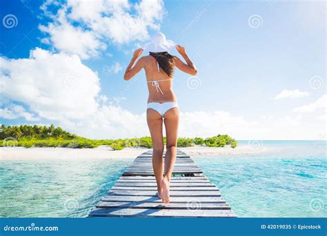 Woman Relaxing Tropical Island Stock Image Image Of Clouds Back