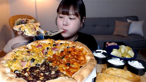 피자샵 치즈 듬뿍 토핑 듬뿍 피자 4가지맛 콘파이 먹방 pizza mukbang eating show youtube