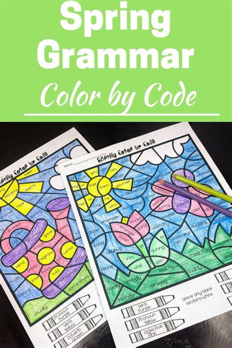 Spring Grammar Coloring Pages Parts Of Speech Color By Code