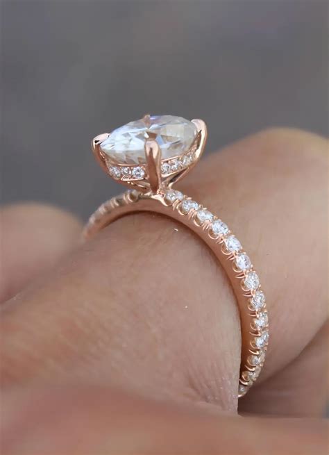 Hidden Halo Engagement Ring Carat Oval Diamond 14k Rose Gold Deer