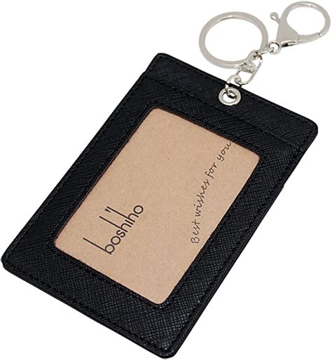 Keyring Card Holder Boshiho Leather Id Card Badge Holder With Keychain Double Sided Credit Card