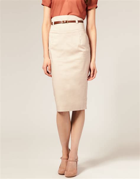 Lyst Asos Collection Asos Belted Corset Waist Pencil Skirt In Natural