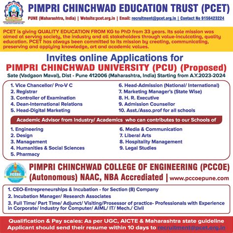Assistant Associate Professor Job Vacancy At Pimpri Chinchwad